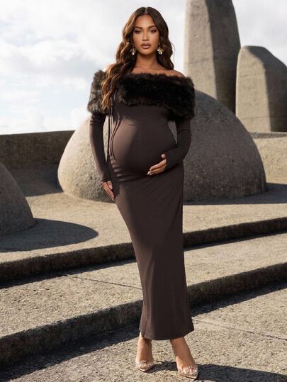 MaterniChic Maternity Off-Shoulder Elegant Party Dress