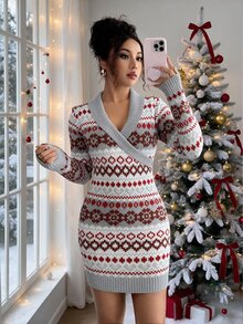 Selianne Women's All-Over Print Casual Everyday Knit Dress - Grey - View 8