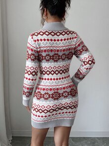 Selianne Women's All-Over Print Casual Everyday Knit Dress - Grey - View 2