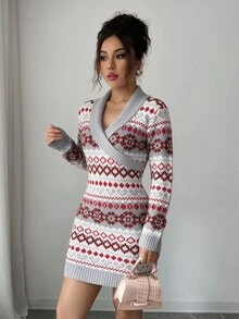 Selianne Women's All-Over Print Casual Everyday Knit Dress - Grey - View 7