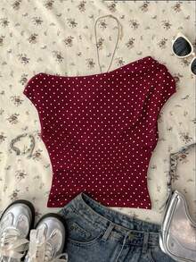 Attitoon Women's Asymmetric Ruched Cropped Top,Summer Top - Burgundy - View 2