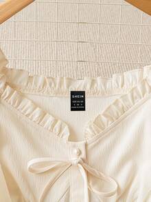 SHEIN PariChic Blusa corta ceñida de dos vías con hombros descubiertos, elegante y dulce, con volantes y encaje en contraste, para primavera/verano - Albaricoque - Ver 6