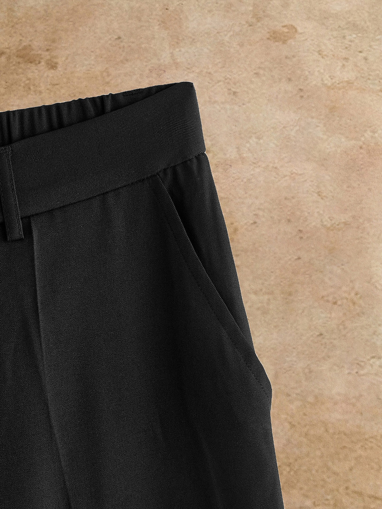 HIMLAND Men's Black Dress Pants, Slim Straight-Leg Trousers, Smart-Casual Suit Pants, Cropped Tapered Trousers, Versatile Workwear Pants - Black - View 5