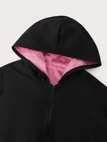 SHEIN EZwear Plus Size Thermal Lined Hooded Casual Versatile Jacket, Multi-Color/Winter Pink Plush Lining New Year - Multicolor - View 4