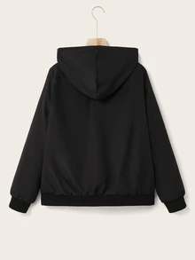 SHEIN EZwear Plus Size Thermal Lined Hooded Casual Versatile Jacket, Multi-Color/Winter Pink Plush Lining New Year - Multicolor - View 2