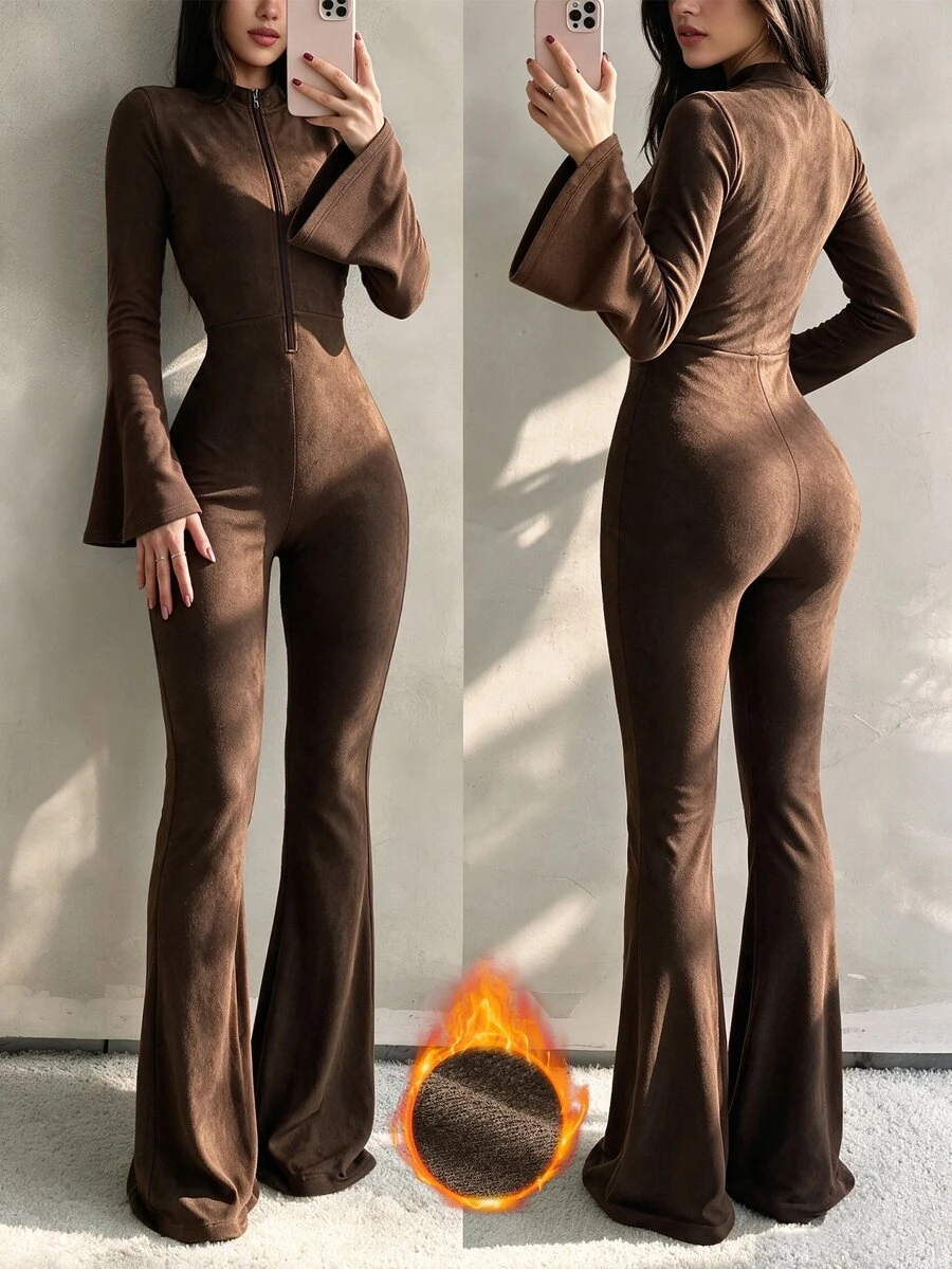 SHEIN Raffinéa جمبسوت خريف/شتاء عالي المرونة أنيق وكاجوال بأكمام واسعة وساق واسعة بتصميم نحيف، قماش ناعم، مناسب للمنزل والاستخدام اليومي والشارع والتصوير والتنقل