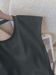 女款純色露背扭結背心上衣 - 深灰色 - 查看 3