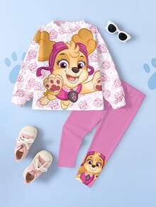 SHEIN | PAW Patrol 女童卡通圖案長袖運動衫與長褲休閒日常套裝 - 白色 - 查看 9