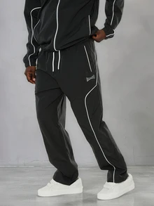 FORM&CHAOS Men's Autumn Colorblock Patchwork Striped Thick Jacket And Pants Casual Sports Set - Black and White - View 6