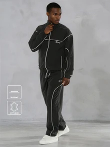 FORM&CHAOS Men's Autumn Colorblock Patchwork Striped Thick Jacket And Pants Casual Sports Set - Black and White - View 1