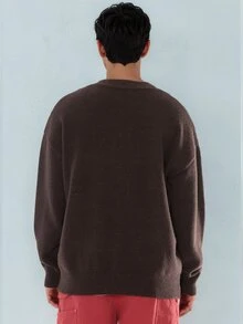FORM&CHAOS Men's Fall/ Loose Fit Button Up Long Sleeve Cardigan Dark Brown Casual Cardigan Jacket Vacation House Family Basic Baggy - Brown - View 2