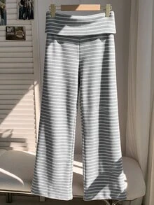 Comfortcana Women's Striped Straight Leg Loose Thermal Lined Casual Pants - Blue - View 4