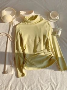Comfortcana Women's Solid High-Neck Long-Sleeve Thermal Lined Ruched Casual T-Shirt (2-Pack) - Multicolor - View 7