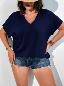 Vionelle Plus Solid Batwing Sleeve Tee - Blue - View 6