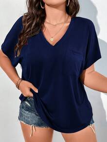 Vionelle Plus Solid Batwing Sleeve Tee - Blue - View 3
