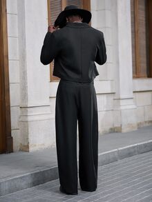 NEON BLANC Men's Woven Fashion Casual Young Loose Long Sleeve Blazer & Straight Leg Pants 2 Pieces Set Halloween Christmas Winter Party Autumn  - Black - View 3