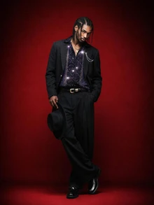 NEON BLANC Men's Woven Fashion Casual Young Loose Long Sleeve Blazer & Straight Leg Pants 2 Pieces Set Halloween Christmas Winter Party Autumn  - Black - View 1