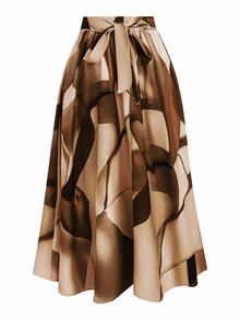 Franclia Plus Size Front Tie All-Over Allover Print Skirt, Casual Everyday Wear - Apricot - View 6