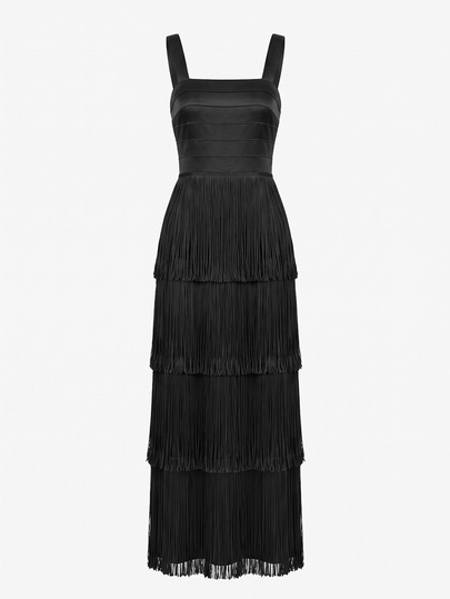 VOLUPTÉ CURVE Women's Spring/Summer Brown Maxi Dress Satin Fringe, Elegant Date Night Vacation Party Wedding Guest Dress Women