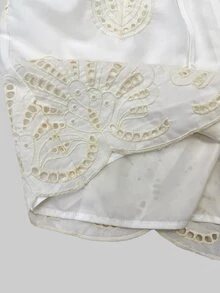Vaclyn Women's Fashion Elegant Hollow Embroidery Tank Top And Shorts Casual Vacation Set - White - View 13