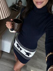 Autumina Autumn/Winter Long Sleeve Fair Isle Jacquard Knit Sweater Dress - Multicolor - View 1