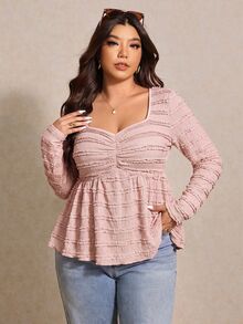 Elaquor Plus Size Autumn Casual Solid Color Textured T-Shirt Casual Daily Going Out T-Shirt For Women Fall/Winter Casual Office, Thanksgiving, New Year - Multicolor - View 5