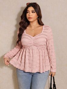 Elaquor Plus Size Autumn Casual Solid Color Textured T-Shirt Casual Daily Going Out T-Shirt For Women Fall/Winter Casual Office, Thanksgiving, New Year - Multicolor - View 6