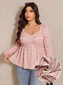 Elaquor Plus Size Autumn Casual Solid Color Textured T-Shirt Casual Daily Going Out T-Shirt For Women Fall/Winter Casual Office, Thanksgiving, New Year - Multicolor - View 4