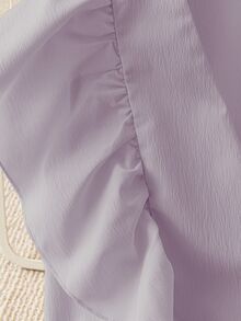 SHEIN PariChic Women's Sweet French Style Cap Sleeve V-Neck Cropped Ruffle Hem Tie Front Blouse, Spring/Summer Peplum Top Women Light Purple Top - Lilac Purple - View 6