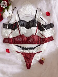 SHEIN Sexy White Lace Women's Lingerie Set 6 Pieces - Multicolor - View 2