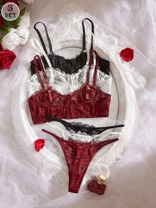 SHEIN Sexy White Lace Women's Lingerie Set 6 Pieces - Multicolor - View 3