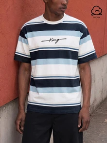 Daypath Men's Casual Striped Print 95% Cotton Fitted T-Shirt - Multicolor - View 5