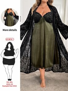 SHEIN CURVE+ Plus Size Co-Ords Christmas Fall - Dark Green - View 1