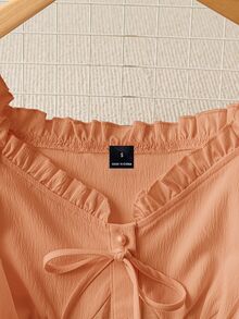 SHEIN PariChic Women's Spring/Summer French Style Sweet Elegant Frill Tie-Up Lace Patchwork Hollow Floral Off-Shoulder Convertible Fitted Cropped Top Blouse - Coral Orange - View 4