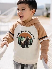 THE HAPPY LOOK Sudadera con mangas raglán de contraste con gráfico de oso y eslogan para bebé niño - Marrón - Ver 7