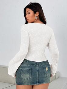 Vionelle Plus Size Sexy Lace Long Sleeve T-Shirt Top, See-Through, Versatile, Form-Fitting Fall Cloth For Women - White - View 8