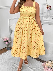 Vionelle Plus Size Summer Casual Solid Color Cami Dress Maxi Women Outfit - Yellow - View 5
