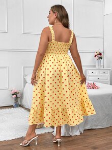 Vionelle Plus Size Summer Casual Solid Color Cami Dress Maxi Women Outfit - Yellow - View 2