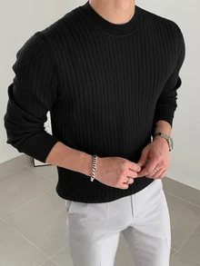 DAZY Men Ribbed Knit Fall  Sweater - Black - View 2