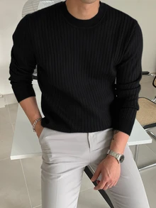 DAZY Men Ribbed Knit Fall  Sweater - Black - View 3