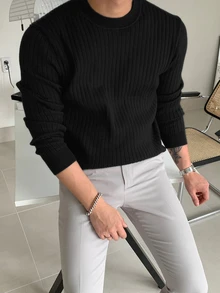 DAZY Men Ribbed Knit Fall  Sweater - Black - View 5