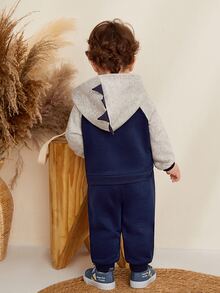 THE HAPPY LOOK Baby Boy Dinosaur Print Raglan Sleeve Hoodie & Sweatpants - Navy Blue - View 5