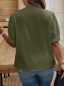 Nubod Plus Size Minimalist Solid Color Tie Front Shirt, Summer BASICS Chic - Army Green - View 2