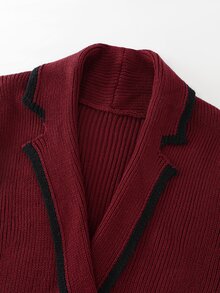 Balvessa Women's Lapel Neck Long Sleeve Slim Fit Elegant Knit Dress - Burgundy - View 7