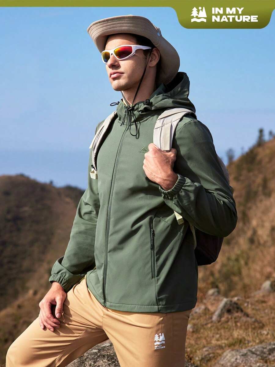 SHEIN In My Nature Men's Stand Collar Outdoor Vest Jacket Hiking Clothes - Army Green - View 1