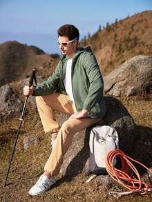 SHEIN In My Nature Men's Stand Collar Outdoor Vest Jacket Hiking Clothes - Army Green - View 3