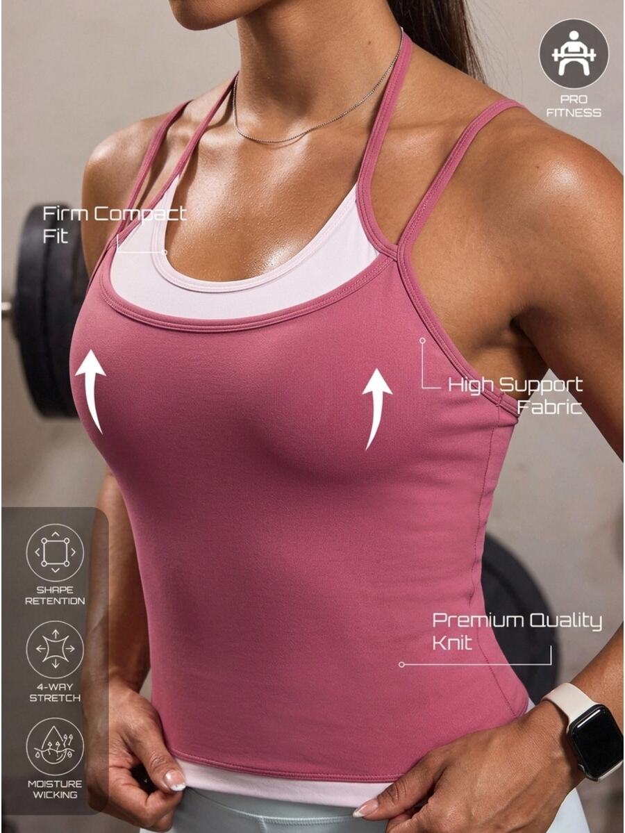 Solea Cove U-Neck Backless Seamless Fitted Slim Waist Yoga Fitness Modest Sporty Tank Top With Shoulder Straps For Running Gym Dusty Pink Summer