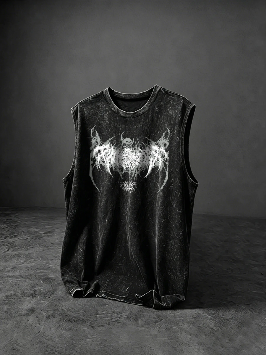 Sport MetroGents Men's Gothic Pattern Casual Versatile Daily Travel Sports Tank Top, Gym - Black - View 1