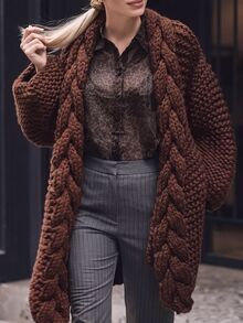 Balvessa Women's Casual Solid Color Cardigan, Autumn/Winter - Coffee Brown - View 2