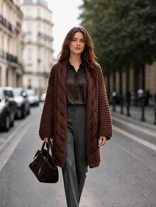 Balvessa Women's Casual Solid Color Cardigan, Autumn/Winter - Coffee Brown - View 5